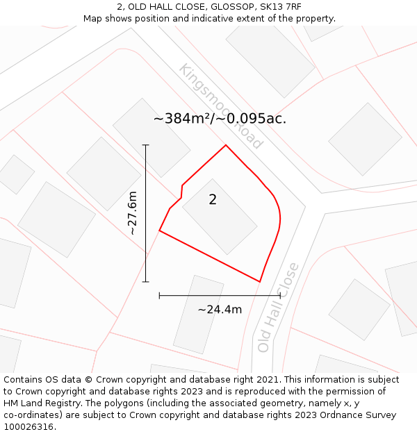 2, OLD HALL CLOSE, GLOSSOP, SK13 7RF: Plot and title map