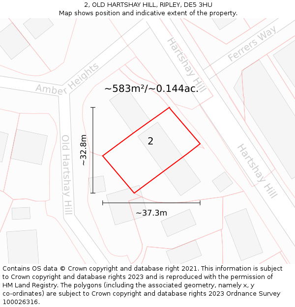 2, OLD HARTSHAY HILL, RIPLEY, DE5 3HU: Plot and title map