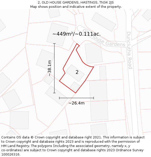 2, OLD HOUSE GARDENS, HASTINGS, TN34 2JS: Plot and title map