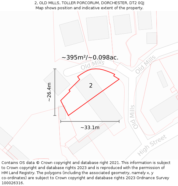 2, OLD MILLS, TOLLER PORCORUM, DORCHESTER, DT2 0QJ: Plot and title map