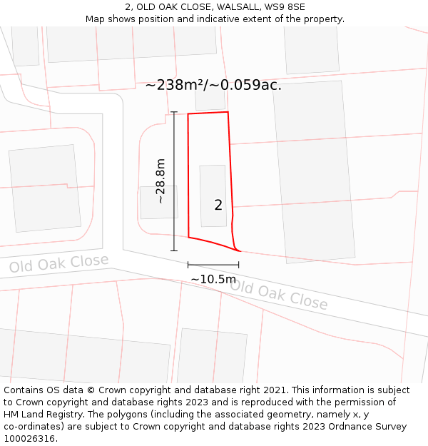 2, OLD OAK CLOSE, WALSALL, WS9 8SE: Plot and title map