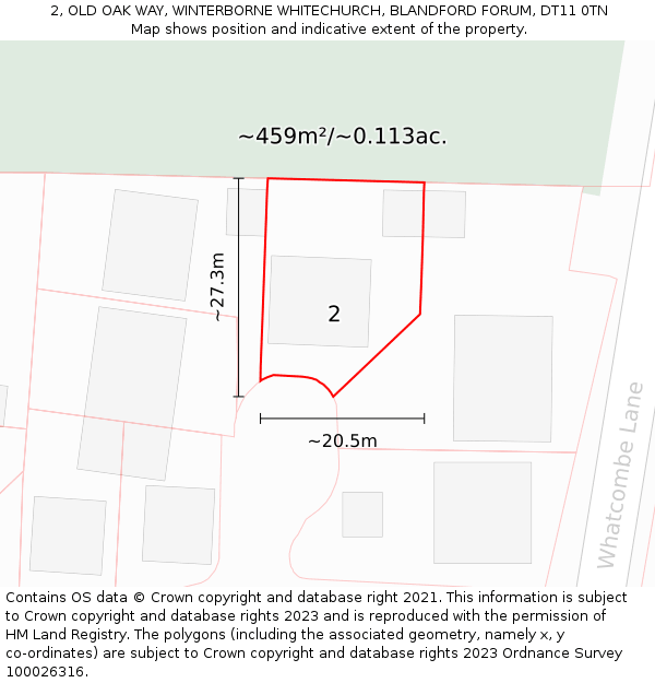 2, OLD OAK WAY, WINTERBORNE WHITECHURCH, BLANDFORD FORUM, DT11 0TN: Plot and title map