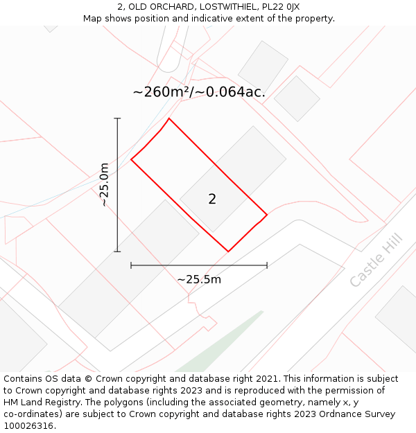 2, OLD ORCHARD, LOSTWITHIEL, PL22 0JX: Plot and title map