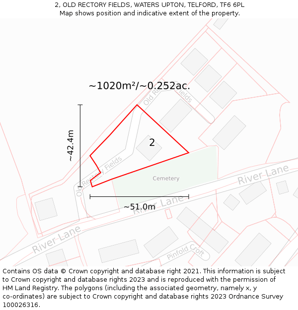 2, OLD RECTORY FIELDS, WATERS UPTON, TELFORD, TF6 6PL: Plot and title map