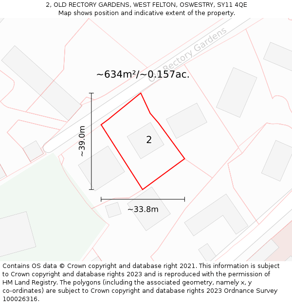 2, OLD RECTORY GARDENS, WEST FELTON, OSWESTRY, SY11 4QE: Plot and title map