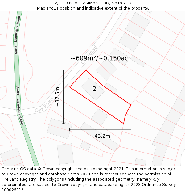 2, OLD ROAD, AMMANFORD, SA18 2ED: Plot and title map