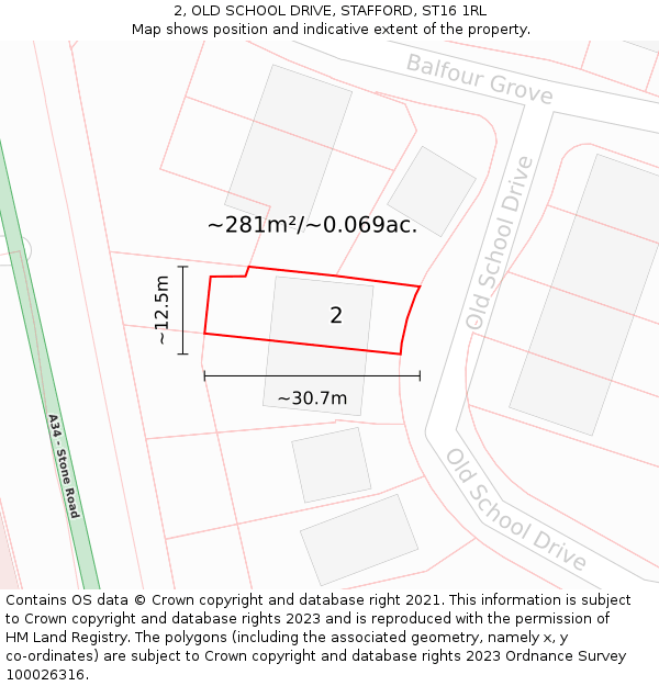2, OLD SCHOOL DRIVE, STAFFORD, ST16 1RL: Plot and title map