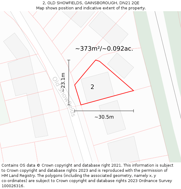 2, OLD SHOWFIELDS, GAINSBOROUGH, DN21 2QE: Plot and title map