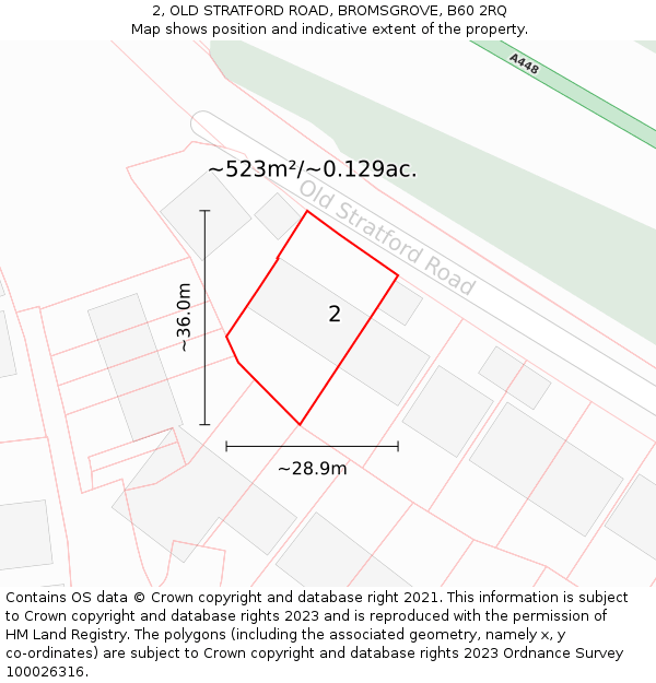 2, OLD STRATFORD ROAD, BROMSGROVE, B60 2RQ: Plot and title map