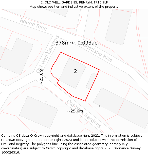 2, OLD WELL GARDENS, PENRYN, TR10 9LF: Plot and title map