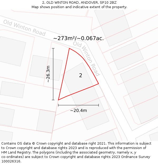 2, OLD WINTON ROAD, ANDOVER, SP10 2BZ: Plot and title map