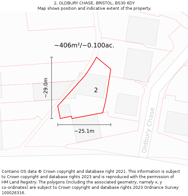 2, OLDBURY CHASE, BRISTOL, BS30 6DY: Plot and title map