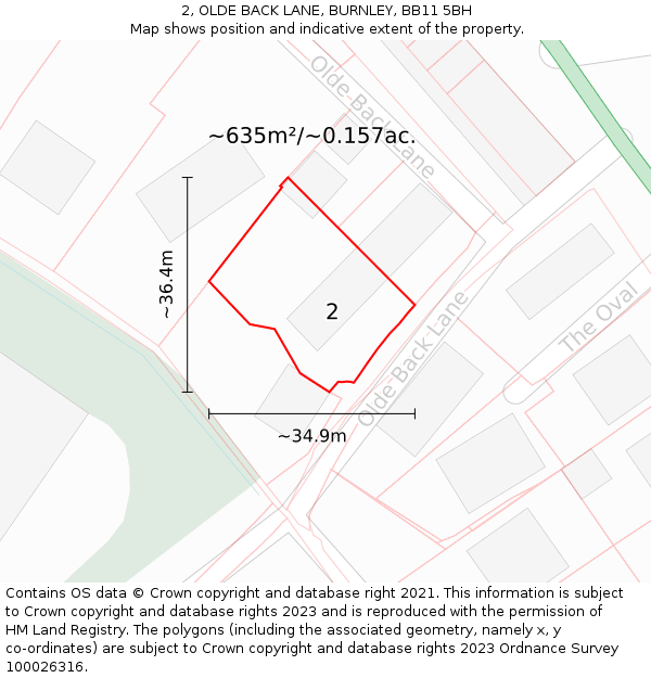 2, OLDE BACK LANE, BURNLEY, BB11 5BH: Plot and title map