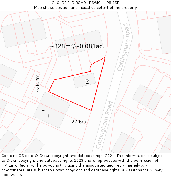 2, OLDFIELD ROAD, IPSWICH, IP8 3SE: Plot and title map