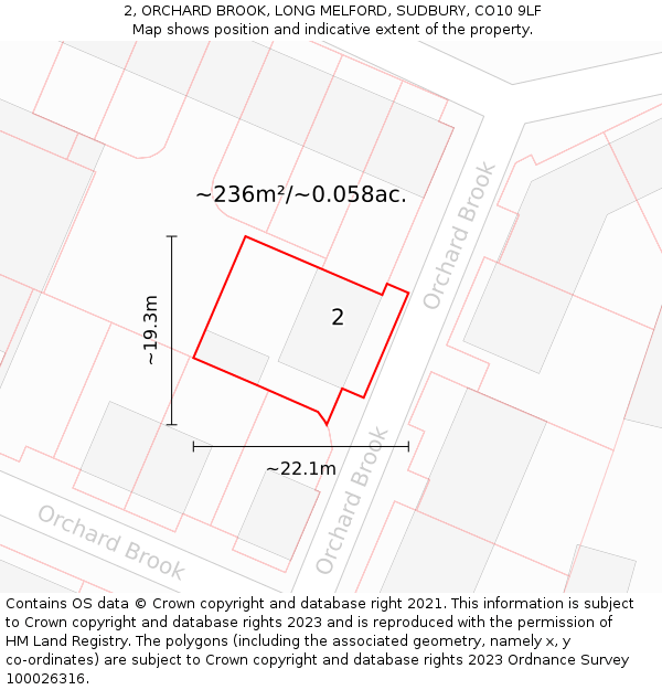 2, ORCHARD BROOK, LONG MELFORD, SUDBURY, CO10 9LF: Plot and title map