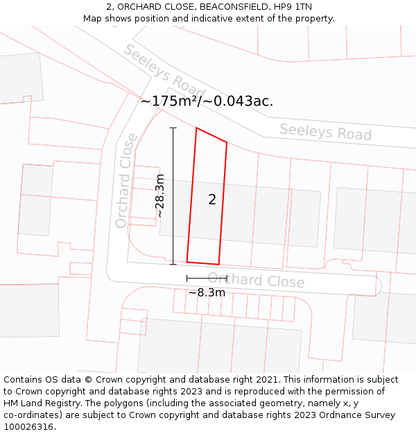 2, ORCHARD CLOSE, BEACONSFIELD, HP9 1TN: Plot and title map