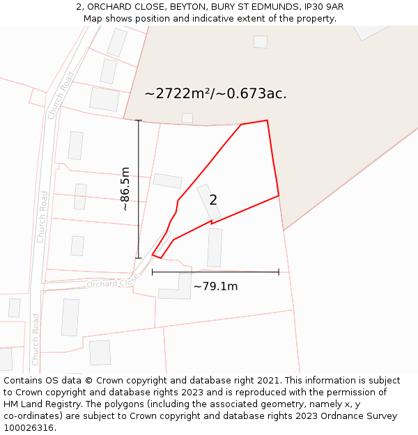 2, ORCHARD CLOSE, BEYTON, BURY ST EDMUNDS, IP30 9AR: Plot and title map