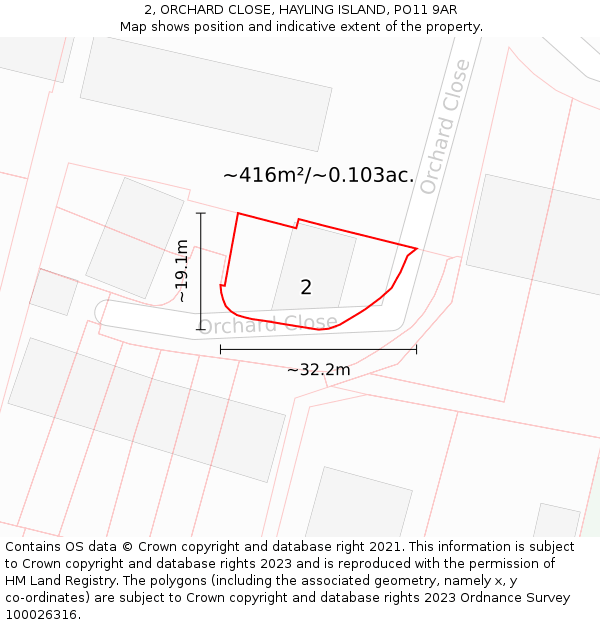 2, ORCHARD CLOSE, HAYLING ISLAND, PO11 9AR: Plot and title map