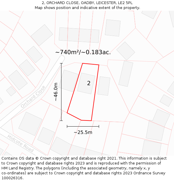 2, ORCHARD CLOSE, OADBY, LEICESTER, LE2 5PL: Plot and title map