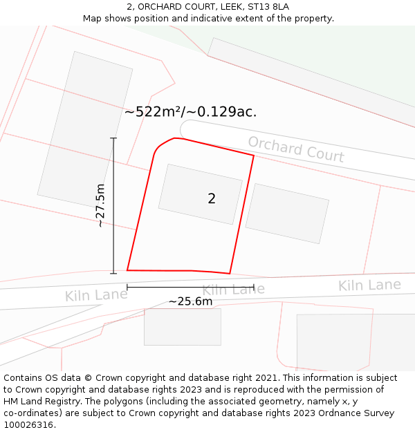 2, ORCHARD COURT, LEEK, ST13 8LA: Plot and title map