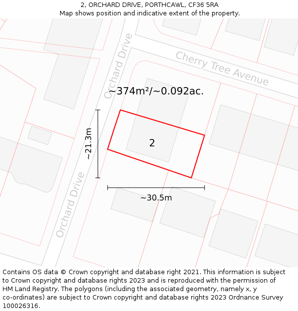 2, ORCHARD DRIVE, PORTHCAWL, CF36 5RA: Plot and title map