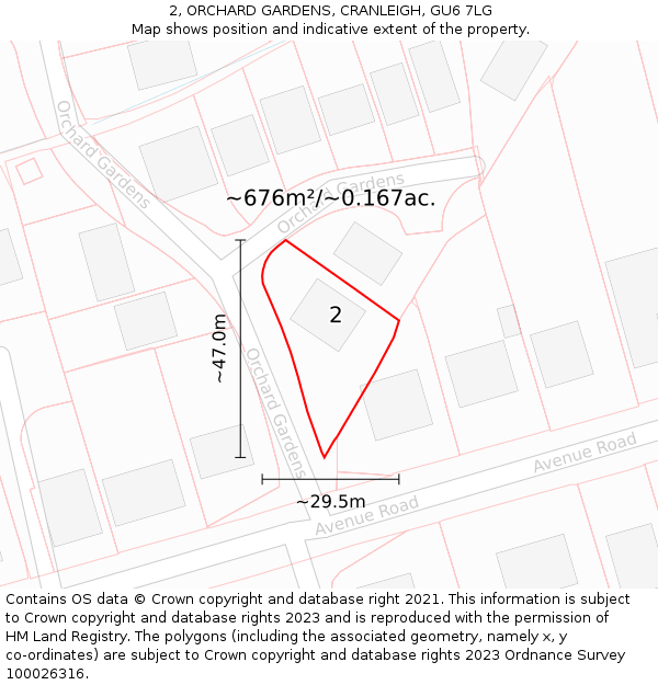 2, ORCHARD GARDENS, CRANLEIGH, GU6 7LG: Plot and title map