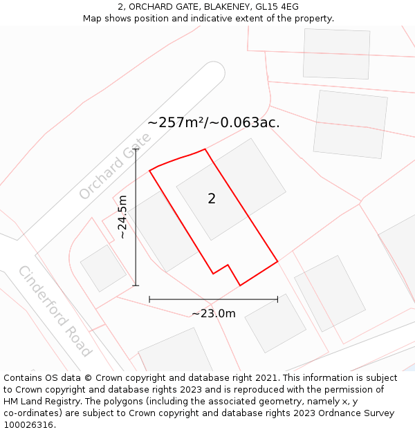 2, ORCHARD GATE, BLAKENEY, GL15 4EG: Plot and title map