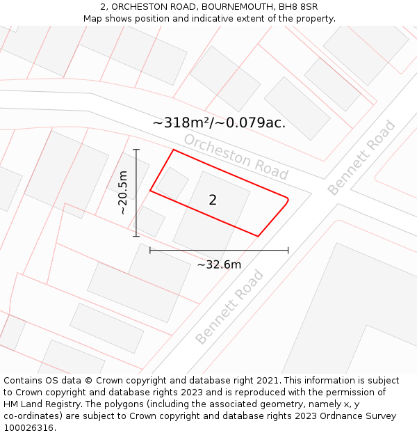2, ORCHESTON ROAD, BOURNEMOUTH, BH8 8SR: Plot and title map