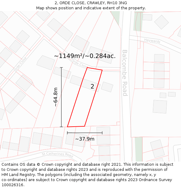 2, ORDE CLOSE, CRAWLEY, RH10 3NG: Plot and title map