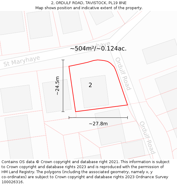 2, ORDULF ROAD, TAVISTOCK, PL19 8NE: Plot and title map