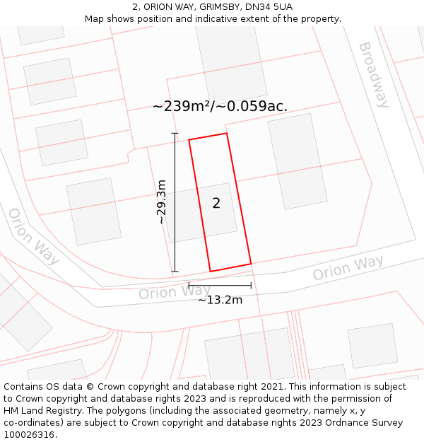 2, ORION WAY, GRIMSBY, DN34 5UA: Plot and title map