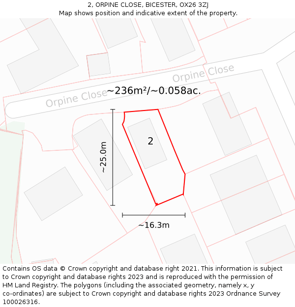 2, ORPINE CLOSE, BICESTER, OX26 3ZJ: Plot and title map