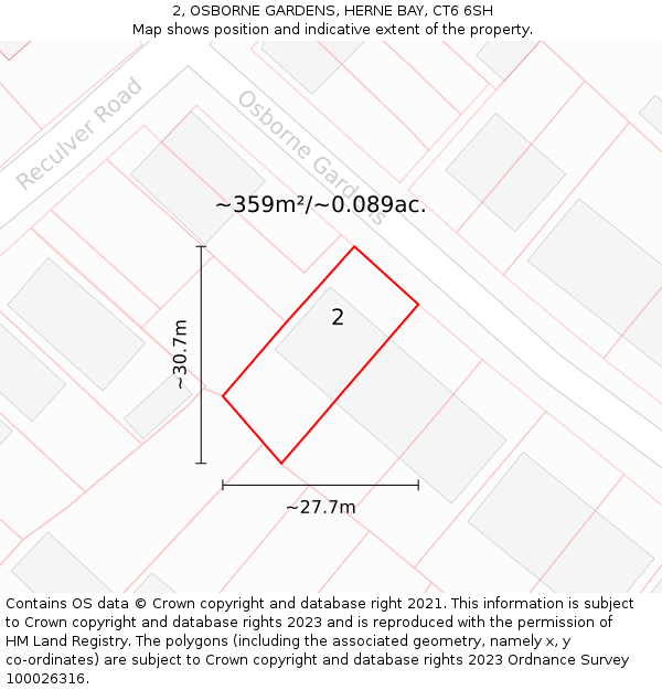 2, OSBORNE GARDENS, HERNE BAY, CT6 6SH: Plot and title map