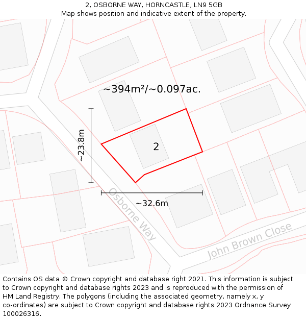 2, OSBORNE WAY, HORNCASTLE, LN9 5GB: Plot and title map