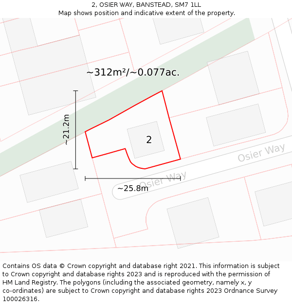 2, OSIER WAY, BANSTEAD, SM7 1LL: Plot and title map