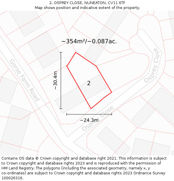 2, OSPREY CLOSE, NUNEATON, CV11 6TF: Plot and title map