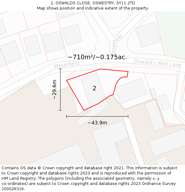 2, OSWALDS CLOSE, OSWESTRY, SY11 2TD: Plot and title map