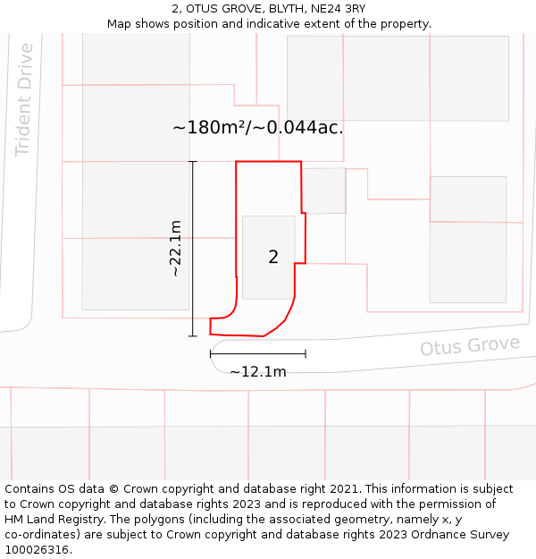 2, OTUS GROVE, BLYTH, NE24 3RY: Plot and title map