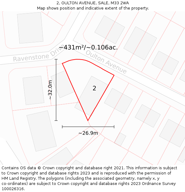 2, OULTON AVENUE, SALE, M33 2WA: Plot and title map
