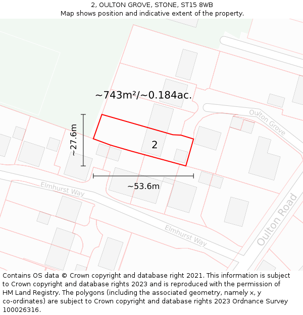 2, OULTON GROVE, STONE, ST15 8WB: Plot and title map