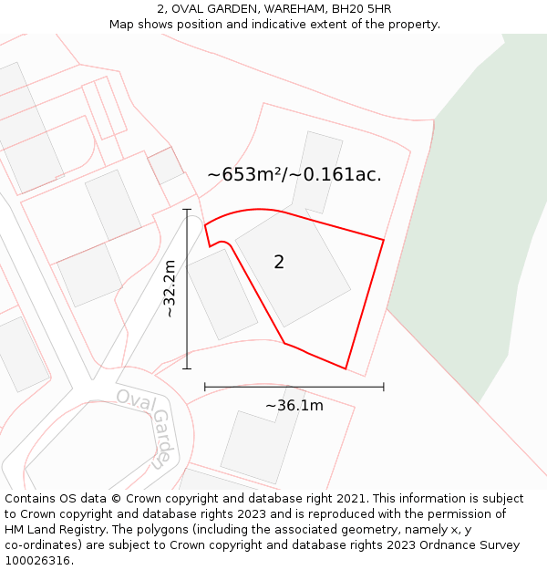 2, OVAL GARDEN, WAREHAM, BH20 5HR: Plot and title map