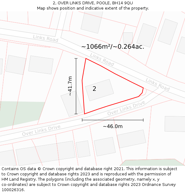 2, OVER LINKS DRIVE, POOLE, BH14 9QU: Plot and title map