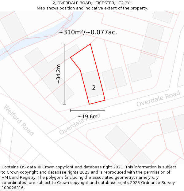 2, OVERDALE ROAD, LEICESTER, LE2 3YH: Plot and title map