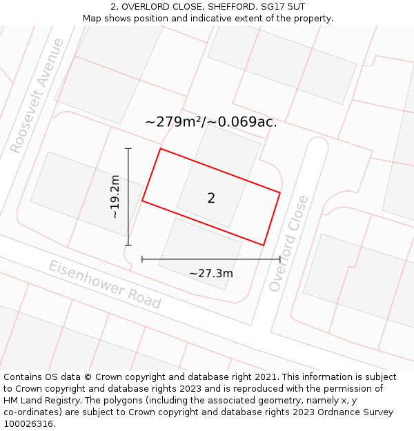 2, OVERLORD CLOSE, SHEFFORD, SG17 5UT: Plot and title map