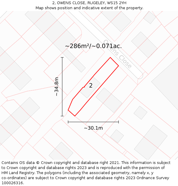 2, OWENS CLOSE, RUGELEY, WS15 2YH: Plot and title map