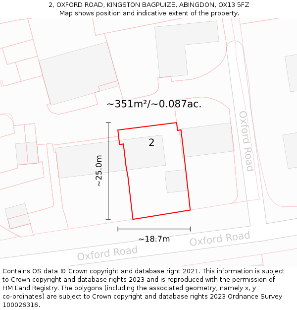 2, OXFORD ROAD, KINGSTON BAGPUIZE, ABINGDON, OX13 5FZ: Plot and title map