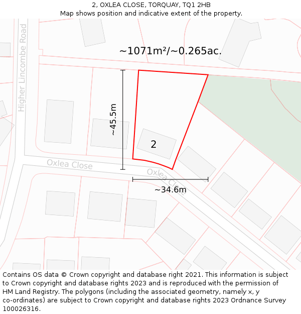 2, OXLEA CLOSE, TORQUAY, TQ1 2HB: Plot and title map