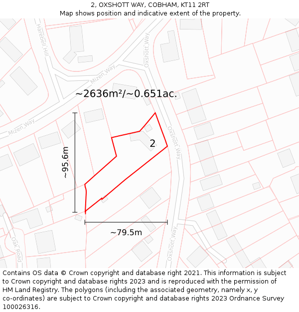 2, OXSHOTT WAY, COBHAM, KT11 2RT: Plot and title map