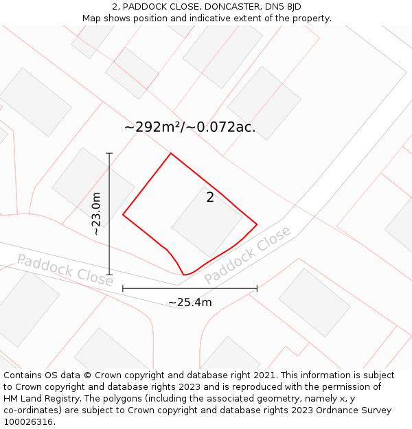 2, PADDOCK CLOSE, DONCASTER, DN5 8JD: Plot and title map