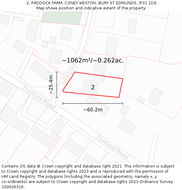 2, PADDOCK FARM, CONEY WESTON, BURY ST EDMUNDS, IP31 1DS: Plot and title map